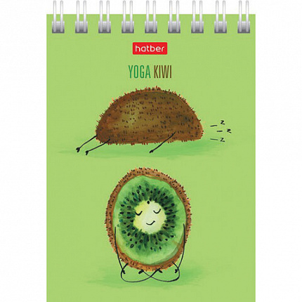 Блокнот МАЛЫЙ ФОРМАТ А7 75х105 мм, 60 л., гребень, картон, клетка, HATBER, "Йога-Фитнес", 066625, 60Б7В1гр