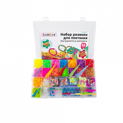 Набор резинок для плетения украшений 8 000 шт., 22 цвета, бокс, бусины, станок, BAMBOX (БАМБОКС), 665975