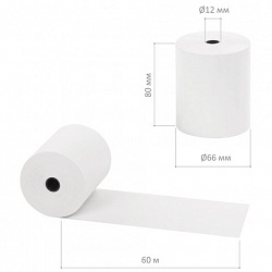 Чековая лента ТЕРМОБУМАГА 80 мм (диаметр 74-76 мм, длина 60 м, втулка 12 мм) КОМПЛЕКТ 6 шт., STAFF, 110449