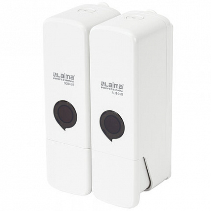Дозатор двойной 2 х 0,3 л для жидкого мыла/шампуня/геля LAIMA PREMIUM, НАЛИВНОЙ, белый, ABS-пластик, 609499
