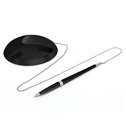 Ручка шариковая настольная BRAUBERG "Стенд-Пен Блэк 2", СИНЯЯ, цепочка, корпус черный, линия письма 0,5 мм, 141347