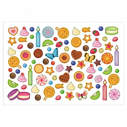 Наклейки бумажные с игровым полем НАБОР 2 листа, 184 наклейки, "Сладкое настроение", HATBER, 2Н5н