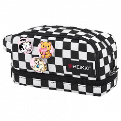 Пенал-органайзер HEIKKI (ХЕЙКИ) с ручкой, значки, 2 отделения, откидная планка, 22x13х10 см, "Black&White", 273601