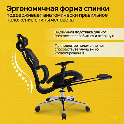 Кресло BRABIX PREMIUM "ER-700", подножка, слайдер, синхромеханизм, сетка, черное, 532947