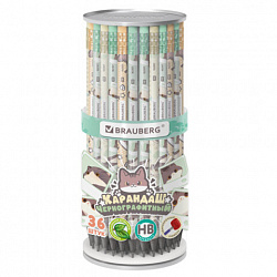 Карандаш чернографитный с принтом кросс-серия МИЛЫЕ КОТЫ, 1 шт., HB, ластик, ассорти, BRAUBERG, 182107