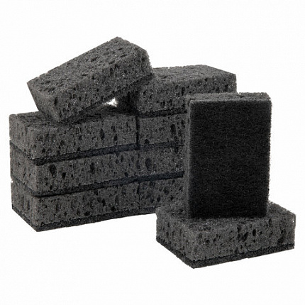 Губки для посуды 9,8х6,6х3 см, КОМПЛЕКТ 10 шт., SQUARE BLACK, КРУПНОПОРИСТЫЙ поролон с абразивным слоем, LAIMA, 608648