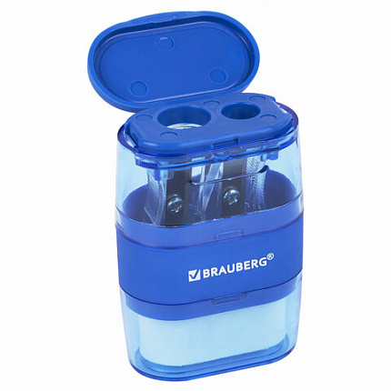 Точилка с ластиком 2 в 1 BRAUBERG "Double", 2 отверстия, яркие цвета корпуса ассорти, 271987