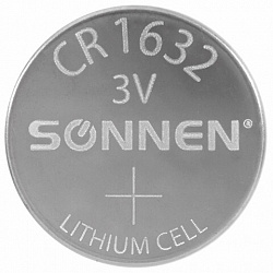 Батарейка литиевая SONNEN Lithium CR1632, "таблетка, дисковая, кнопочная", 1 шт., блистер, 457138