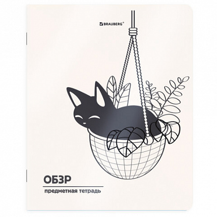 Тетрадь предметная КОТ-НЕПОСЕДА 48л, пластиковая обложка, ОБЗР, клетка, подсказ, BRAUBERG, 405539