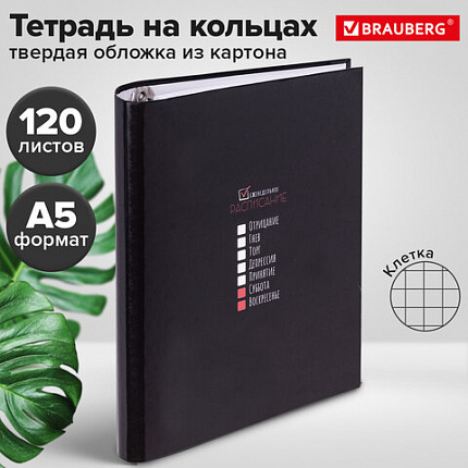 Тетрадь на кольцах А5 175х215 мм, 120 листов, твердый картон, клетка, BRAUBERG, "Стадии недели", 404717