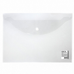 Папка-конверт с кнопкой STAFF, А4, до 100 листов, прозрачная, 0,15 мм, 270467