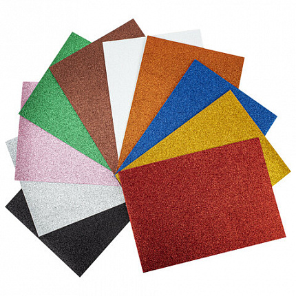 Пористая резина/фоамиран А4, 2 мм, НАБОР, 10 листов, 10 цветов, яркие цвета, блестки, ОСТРОВ СОКРОВИЩ, 665100