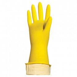 Перчатки МНОГОРАЗОВЫЕ латексные ЛЮБАША "ЭКОНОМ", хлопчатобумажное напыление, размер 8-9, L (большой), желтые, вес 32 г, 603785