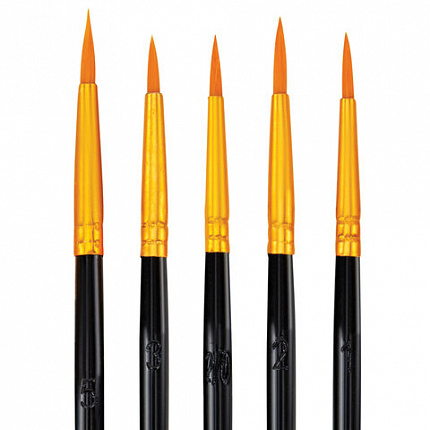 Кисти набор 10 шт., синтетика, черные, № 2/0-8 (Круглые; Овальные; Плоские; Лайнеры), WBZ, 201084