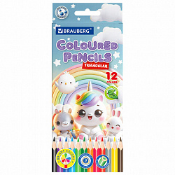 Карандаши цветные "АССОРТИ 8 ДИЗАЙНОВ 3-10 лет", 12 цветов, трехгранные, BRAUBERG, 182055