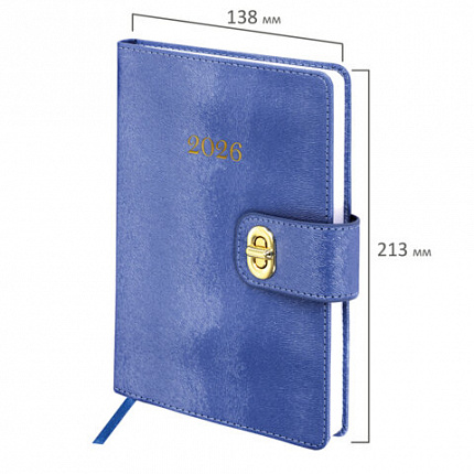 Ежедневник датированный 2026 А5 138х213 мм, BRAUBERG "Elegant", под кожу, застежка, темно-синий, 117366