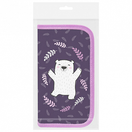 Пенал ПИФАГОР, 2 отделения, ламинированный картон, 19х11 см, Happy bear, 272246