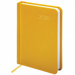 Ежедневник датированный 2026, МАЛЫЙ ФОРМАТ 100х150 мм, А6, BRAUBERG "Select", балакрон, желтый, 117261