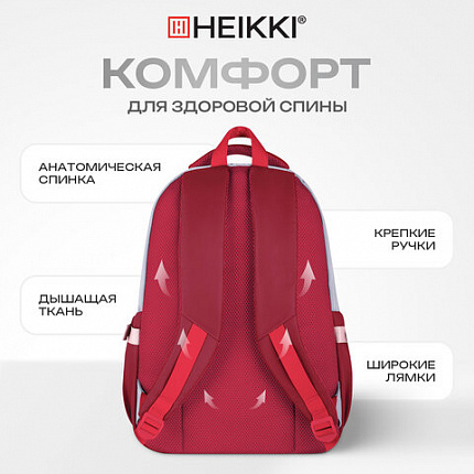 Рюкзак HEIKKI GOODLY (ХЕЙКИ) универсальный, 2 отделения, отделение для ноутбука, серый/красный, 46x33x18 см, 273869