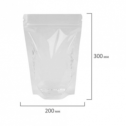 Пакеты дой-пак с замком ZIP LOCK, прозрачные, 200х300 + 50 мм, КОМПЛЕКТ 100 штук, 70 мкм, BRAUBERG, 700700