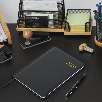 Еженедельник датированный 2026, А5, 145х215 мм, BRAUBERG "Select", балакрон, черный, 117182