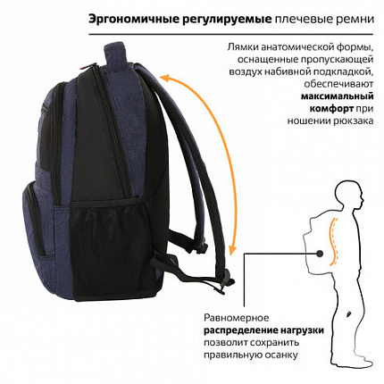 Рюкзак BRAUBERG "URBAN" универсальный, с отделением для ноутбука, Dallas, темно-синий, 45х29х15 см, 228866