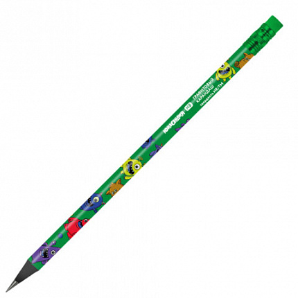 Карандаш чернографитный ЮНЛАНДИЯ "МОНСТРИКИ", 1 шт, HB, с ластиком, корпус ассорти, 182014