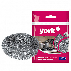 Губка (мочалка) металлическая, спиральная, 40г, МЕГА, для посуды, гриля, плиты, YORK,, 2030