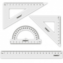 Набор чертежный ПИФАГОР (линейка 20 см, 2 треугольника, транспортир), прозрачный, 210852