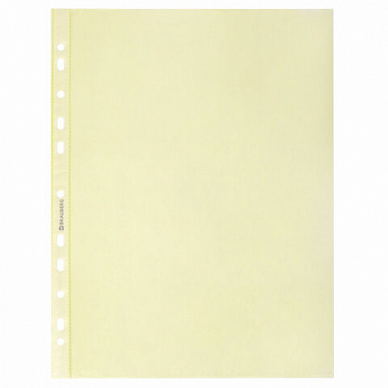 Папки-файлы перфорированные ЖЕЛТЫЕ А4 BRAUBERG, комплект 100 шт., гладкие, 35 мкм, 272678