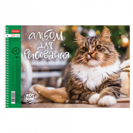 Альбом для рисования А4 24 л., спираль, обложка картон, HATBER, 198х300 мм, "Кот Борис" (5 видов), 079771, 24А4Всп