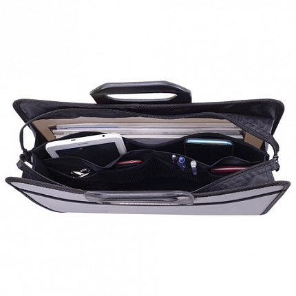 Папка-портфель пластиковая BRAUBERG ПРЕМЬЕР А4 (390х315х120 мм), 3 отделения, фактура "бисер", серая, 223083