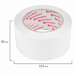 Клейкая двухсторонняя лента 50 мм х 25 м, ПОЛИПРОПИЛЕНОВАЯ ОСНОВА, 90 мкм, BRAUBERG, 600480
