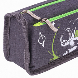 Пенал мягкий ЮНЛАНДИЯ, 2 отделения, полиэстер, "Cosmonaut", серый, 21х6х9 см, 270275