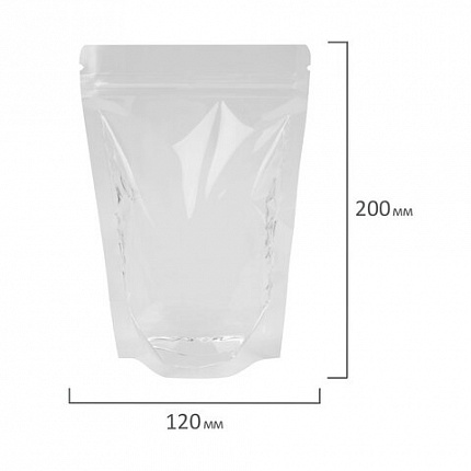 Пакеты дой-пак с замком ZIP LOCK, прозрачные, 120х200 + 40 мм, КОМПЛЕКТ 100 штук, 70 мкм, BRAUBERG, 700696