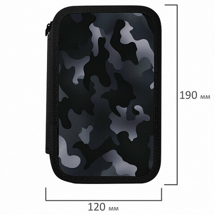 Пенал ПИФАГОР, 3 отделения, ламинированный картон, 19х11 см, "Black camo", 273489