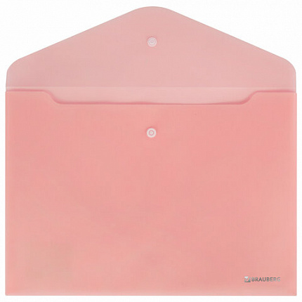 Папка-конверт с кнопкой BRAUBERG "Pastel", А4, матовая непрозрачная, персиковая, ПРОЧНАЯ 0,2 мм, 272882