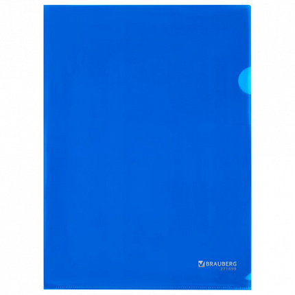 Папка-уголок А4, синяя, 0,10 мм, BRAUBERG EXTRA, 271699