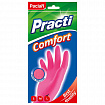 Перчатки МНОГОРАЗОВЫЕ латексные PACLAN "Practi Comfort", хлопчатобумажное напыление, размер 8,5-9, L (большой), розовые, вес 66 г, 407661