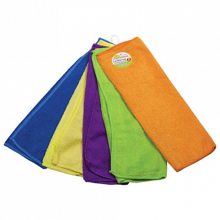 Салфетки из МИКРОФИБРЫ универсальные 30х30 см, КОМПЛЕКТ 5 шт., ассорти, 180 г/м2, ЛЮБАША, 603942