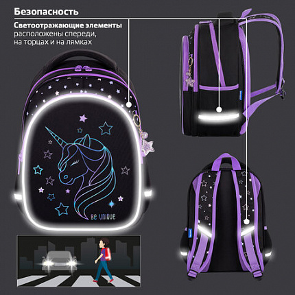Рюкзак BRAUBERG OPTIMA, 2 отделения, с брелоком, "Radiant unicorn", 36х27х18 см, 273157
