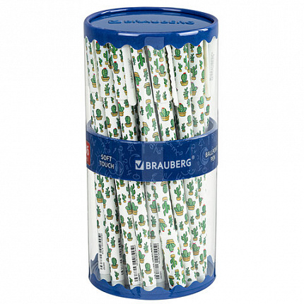 Ручка шариковая BRAUBERG SOFT TOUCH STICK "CACTUS", СИНЯЯ, мягкое покрытие, узел 0,7 мм, 143707