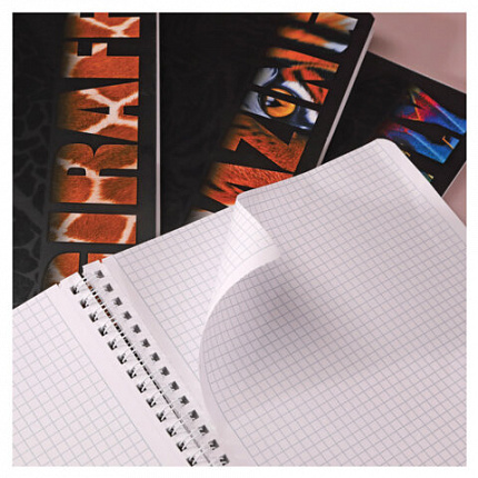 Тетрадь А4 96 л., HATBER, гребень, клетка, матовая ламинация, 3D-лак, "Animals print" (микс), 085842, 96Т4лолВ1гр