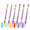 Ручки гелевые ЮНЛАНДИЯ, НАБОР 6 ЦВЕТОВ, БЛЕСТКИ, корпус с печатью, узел 0,7 мм, линия письма 0,5 мм, 142802