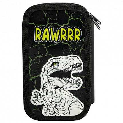 Пенал ЮНЛАНДИЯ, 2 отделения, ламинированный картон, конгрев, 19х11 см, "RAWR", 271538