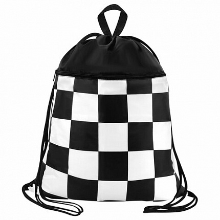 Мешок для обуви BRAUBERG БОЛЬШОЙ, с ручкой, карман на молнии, сетка, 49х41 см, "Black and White", 273452