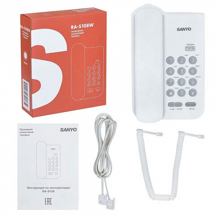 Телефон проводной SANYO RA-S108W, тональный / импульсный режим, повтор, белый