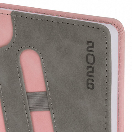 Ежедневник датированный 2026, А5, 138x213 мм, BRAUBERG "Assistant", под кожу, держатель, розовый, 117377