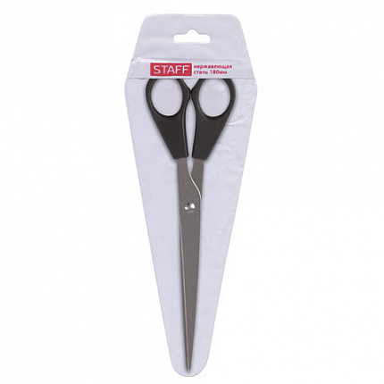 Ножницы STAFF "Basic", 180 мм, чёрные, ПВХ чехол с европодвесом, 236939