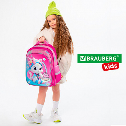 Рюкзак BRAUBERG KIDS FLOSSY, 2 отделения, 3 кармана, "Sweet Kitten", 3D-панель, 40х28х18 см, 273180